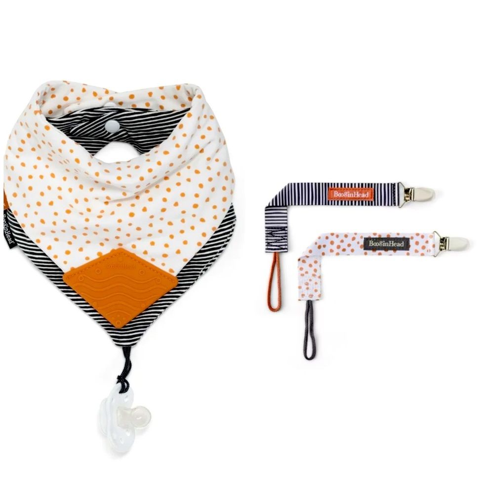 BooginHead Universal Pacifier Clips and Bibs Set Terracotta  New